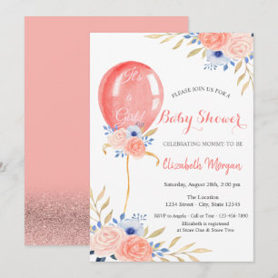 Baby Shower mit Blumen und Luftballon Einladung