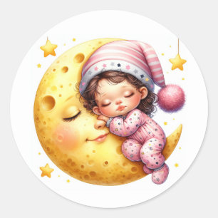 Baby Shower mit dem Mond Mädchen Runder Aufkleber