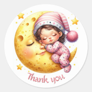 Baby Shower mit dem Mond Mädchen Runder Aufkleber