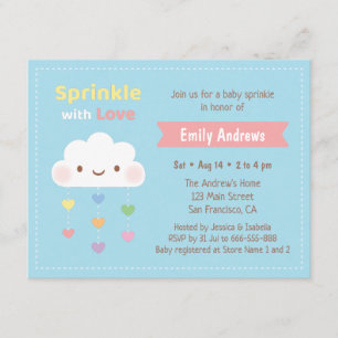 Baby Shower 'Mit Liebe bestreuen, Wolke und Herzen Einladung
