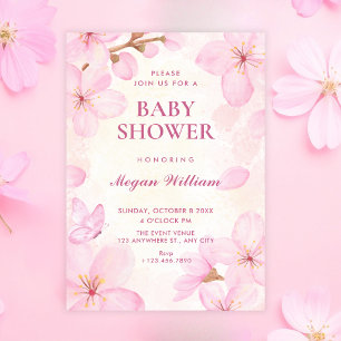 Baby-Shower mit rosa Blüten Einladung