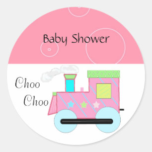 Baby Shower mit rosa Choo Choo Zug Runder Aufkleber