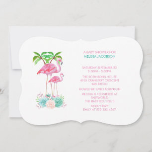 Baby Shower mit rosa Flamingos und Blumenstrauß Einladung