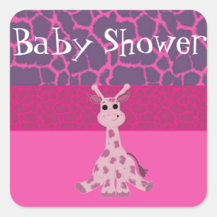 Baby Shower mit rosa Giraffe Quadratischer Aufkleber