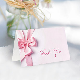 Baby Shower mit rosa Schleife Dankeskarte