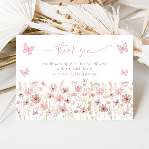 Baby Shower mit rosa Schmetterling Wildblumen Dankeskarte