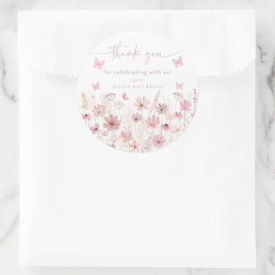 Baby Shower mit rosa Schmetterling Wildblumen Runder Aufkleber