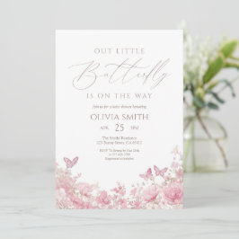 Baby Shower mit rosa Schmetterlingsblumen Einladung