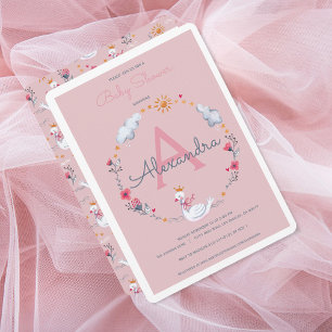 Baby-Shower mit rosa Schwan Einladung