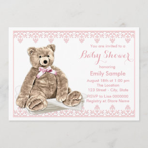 Baby Shower mit rosa Teddybär Einladung