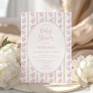 Baby Shower mit rosa Vintage-Rosen  Einladung