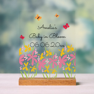 Baby Shower mit rosa Wildblumen Acrylschild