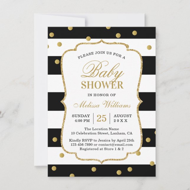 Baby shower moderne Black White Stripes Invitation (Devant)