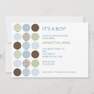 Baby shower moderne Boy Dot Invitation Vert bleu B