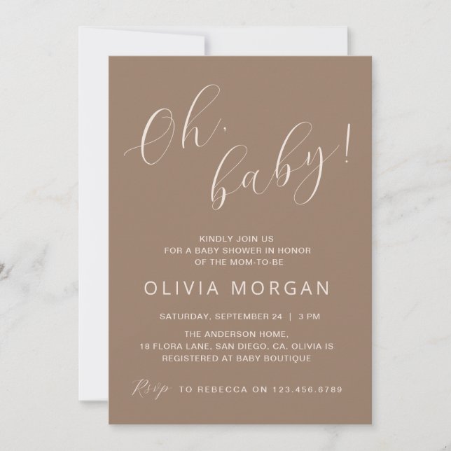 Baby shower Moderne Brown Tan Elegant Invitation (Devant)