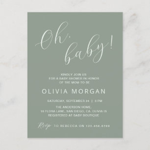 Baby shower Moderne Sage Vert Élégant Invitation