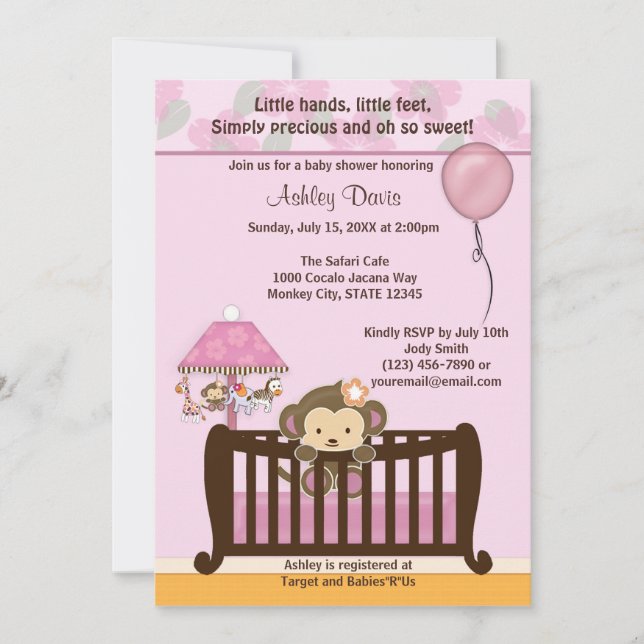 Baby shower MONKEY Invitation Bébé ORCHID CJ-O (Devant)