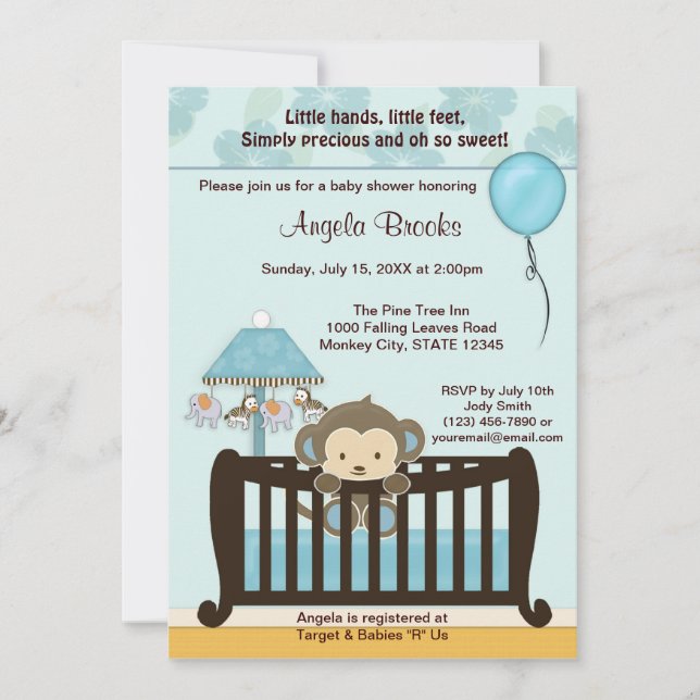 Baby shower MONKEY Invitation Crib CJ-BLUE (Devant)