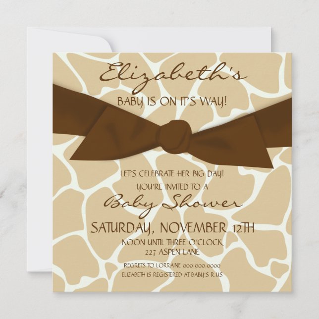 Baby shower Motif de Girafe Invitation avec Bow Br (Devant)