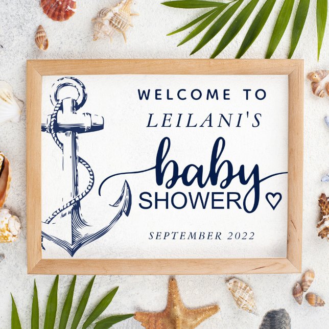 Baby Shower Nautical Anchor Welcome White Poster (Von Creator hochgeladen)