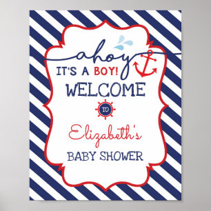Baby shower nautique Affiche de bienvenue Marine D