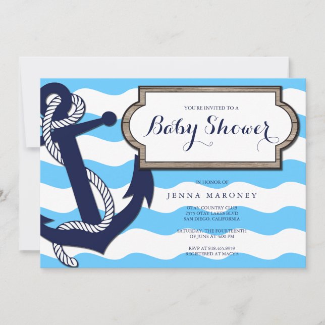 Baby shower nautique avec Ancre Invitation (Devant)