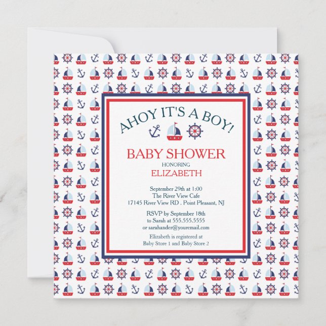 Baby shower Nautique de voile moderne Invitation (Devant)