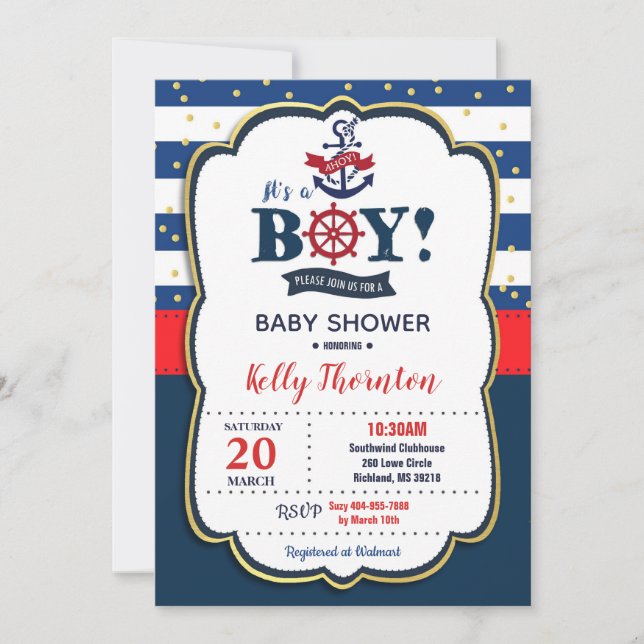Baby shower nautique Invitation garçon (Devant)