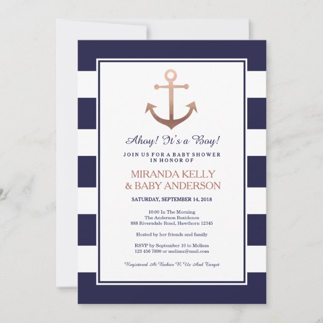 Baby shower nautique, invitation nautique (Devant)