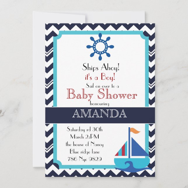 Baby shower nautique invitation pour garçon (Devant)