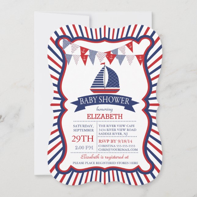 Baby shower nautique moderne Invitation (Devant)