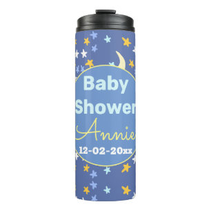 Baby Shower Navy Blau Stern Mond Name Jahr Datum Thermosbecher