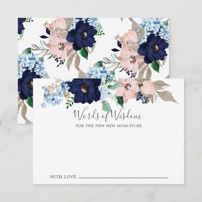 Baby Shower Navy & Blush Worte der Weisheitskarte Einladung (Vorne/Hinten)