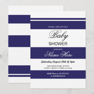 Baby shower Navy et White Stripe Party Invitation 