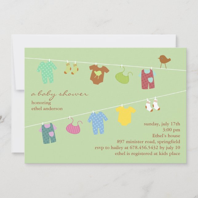 Baby shower neutre Invitation à plat vert (Devant)