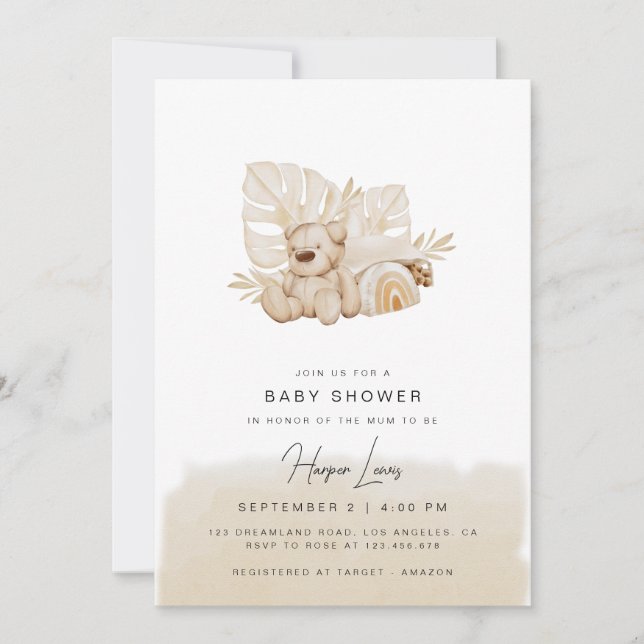 Baby shower neutre Invitation beige (Devant)