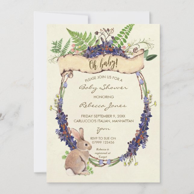 baby shower neutre invitation lapin de forêt lapin (Devant)