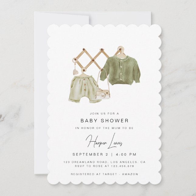 Baby shower neutre Invitation verte (Devant)