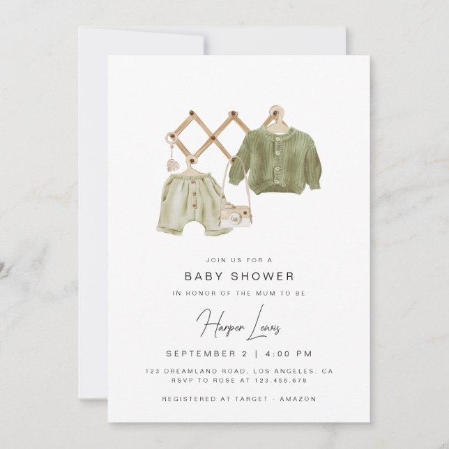 Baby shower neutre Invitation verte (Devant)