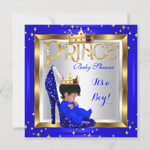 Baby Shower Niedlich Boy Prince Royal Blue Shoe D2 Einladung