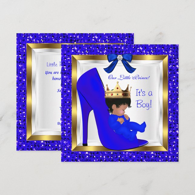 Baby Shower Niedlich Boy Prince Royal Blue Shoe Einladung (Vorne/Hinten)