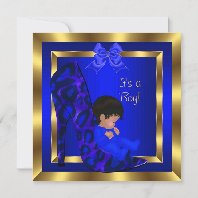 Baby Shower Niedlich Boy Royal Blue Showleopard Einladung (Vorderseite)