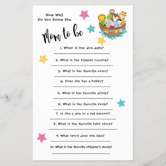 Baby Shower Noah's Ark Wie gut Sie wissen, die Kar Flyer (Vorne)