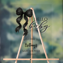 Baby shower noir Bow Affiche de bienvenue moderne