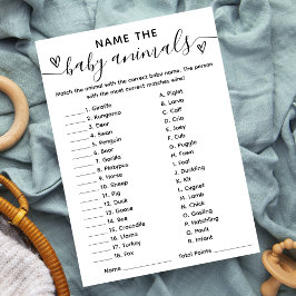 Baby shower Nom du jeu La carte Bébé Animaux