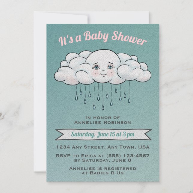 Baby shower nuage de pluie doux Invitation (Devant)