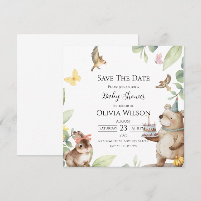 Baby shower Oiseau Blanc Vert Enregistrer La Carte (Devant / Derrière)