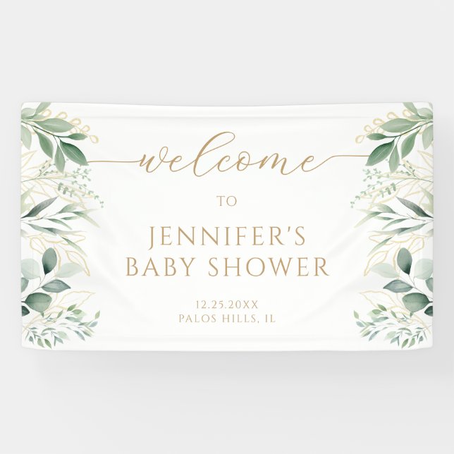 Baby shower or Feuille de verdure Bannière de bien (Horizontal)