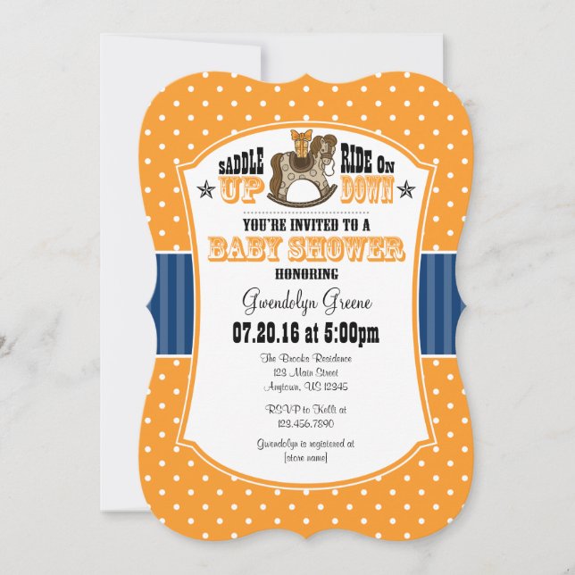 Baby shower Orange Blue Cowboy Invitation (Devant)