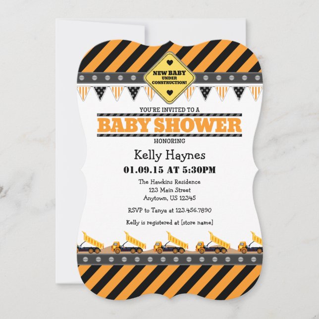 Baby shower Orange Construction Invitation (Devant)